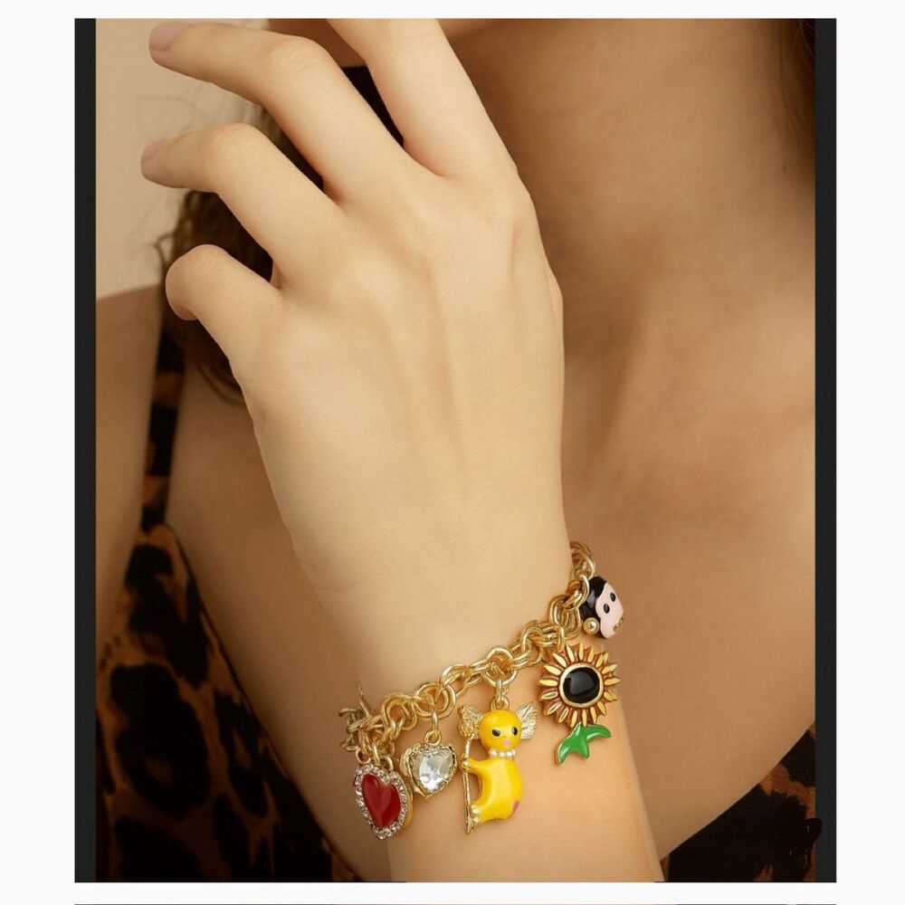 NWT Betsey Johnson Koala Monkey Heart Charm Stretch Bracelet Multi